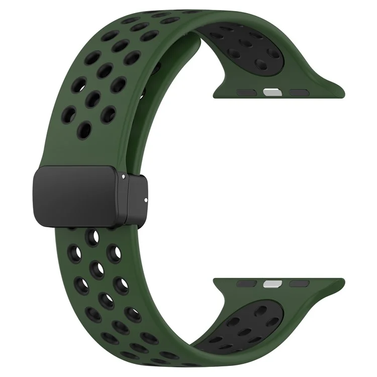 For Apple Watch Series 10 46mm / Ultra 2 Ultra 49mm /  Series 9 8 7 45mm / 6 5 4 SE (2023) SE (2022) SE 44mm / 3 2 1 42mm Silicone Strap Dual Color Breathable Watch Band - Army Green / Black