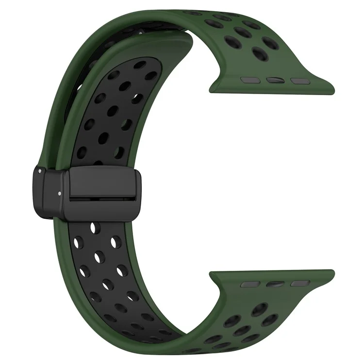 For Apple Watch Series 10 46mm / Ultra 2 Ultra 49mm /  Series 9 8 7 45mm / 6 5 4 SE (2023) SE (2022) SE 44mm / 3 2 1 42mm Silicone Strap Dual Color Breathable Watch Band - Army Green / Black