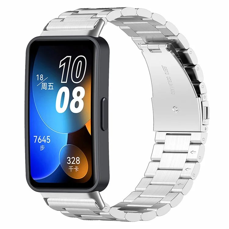 Watch Strap For Huawei Band 8 / Band 8 NFC / Band 9 / Band 9 NFC 3-Bead Stainless Steel Replacement Smartwatch Band - Silver