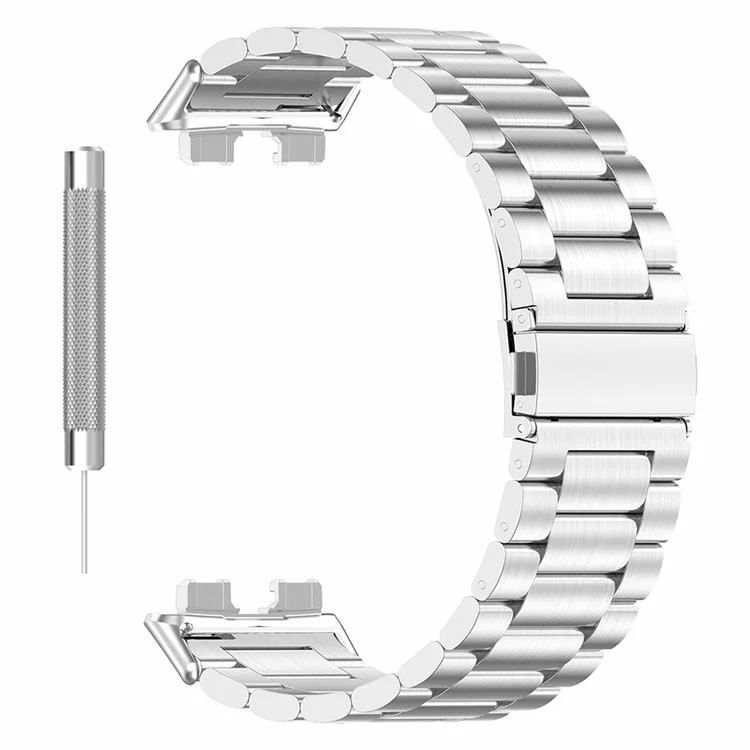 Watch Strap For Huawei Band 8 / Band 8 NFC / Band 9 / Band 9 NFC 3-Bead Stainless Steel Replacement Smartwatch Band - Silver