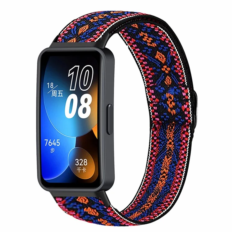 For Huawei Band 8 / Band 8 NFC / Band 9 / Band 9 NFC Bohemian Style Elastic Nylon Smartwatch Strap Watch Band Replacement - Pink / Orange