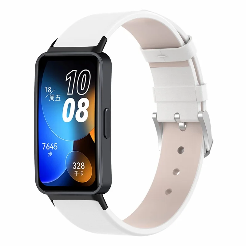 For Huawei Band 8 Watch Band Genuine Cow Leather Replacement Strap - White