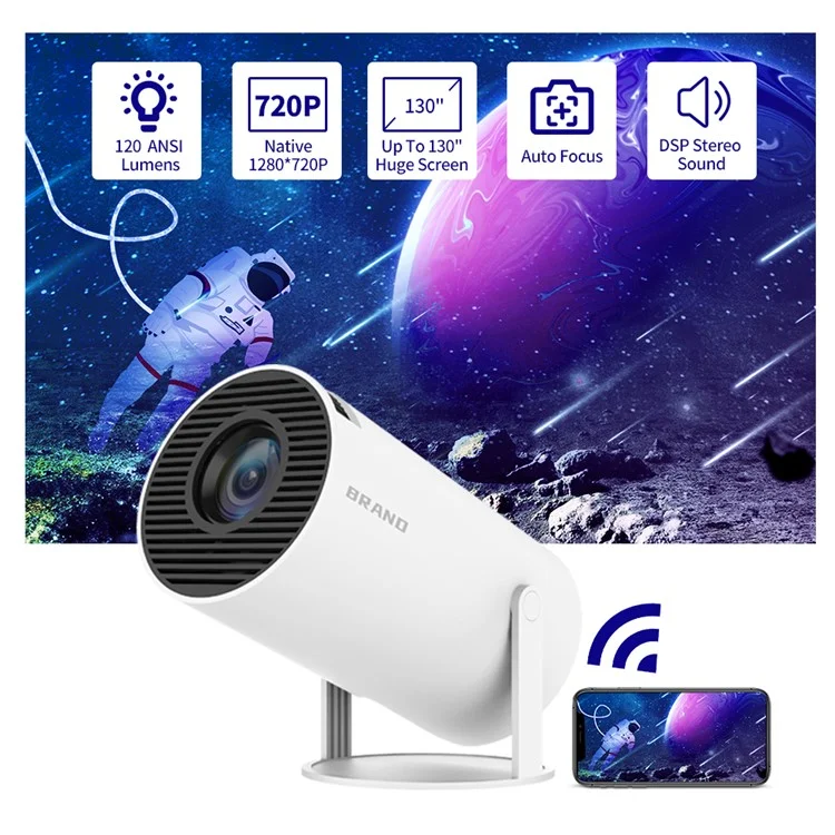 HY300 Android 11.0 Proyector Portátil WiFi6 BT5.0 1280*720dpi 120 Ansi Lumens Home Theate Media Player - Enchufe de la ue