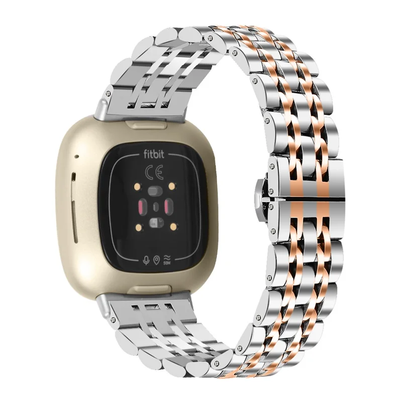 Per Fitbit Sense 2 / Versa 4 Cinturino in acciaio inossidabile Orologio Sostituzione del polso Stile a 7 perline - Argento / Oro rosa
