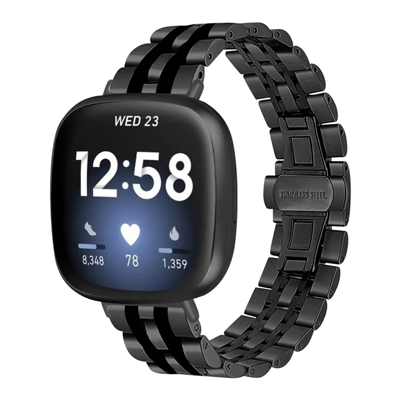 Per Fitbit Sense 2 / Versa 4 Sostituzione Cinturino per Orologio Elegante 7 perle Cinturino in acciaio inossidabile - Nero