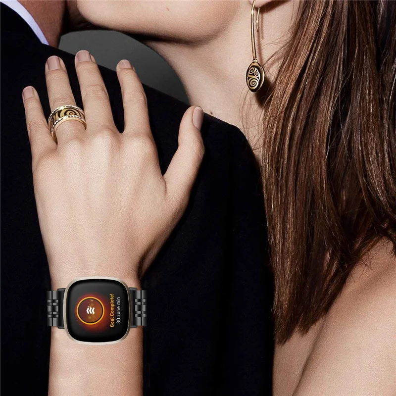Per Fitbit Sense 2 / Versa 4 Sostituzione Cinturino per Orologio Elegante 7 perle Cinturino in acciaio inossidabile - Nero