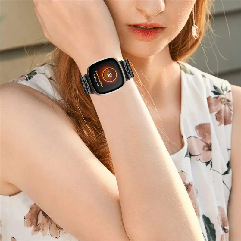 Per Fitbit Sense 2 / Versa 4 Sostituzione Cinturino per Orologio Elegante 7 perle Cinturino in acciaio inossidabile - Nero