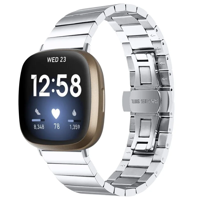 Für Fitbit Versa 4 / Sense 2 Edelstahl Smartwatch Armband Schmetterlingschnalle Ersatz Armband - Silber