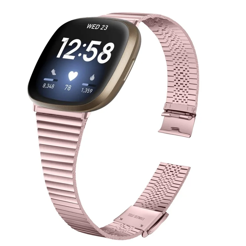 For Fitbit Versa 4 / Sense 2 Adjustable Stainless Steel Watch Band Replacement Wrist Strap - Rose Pink