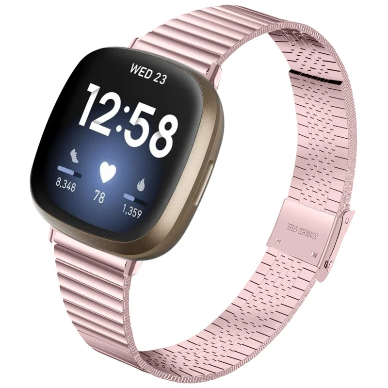 For Fitbit Versa 4 / Sense 2 Adjustable Stainless Steel Watch Band Replacement Wrist Strap - Rose Pink