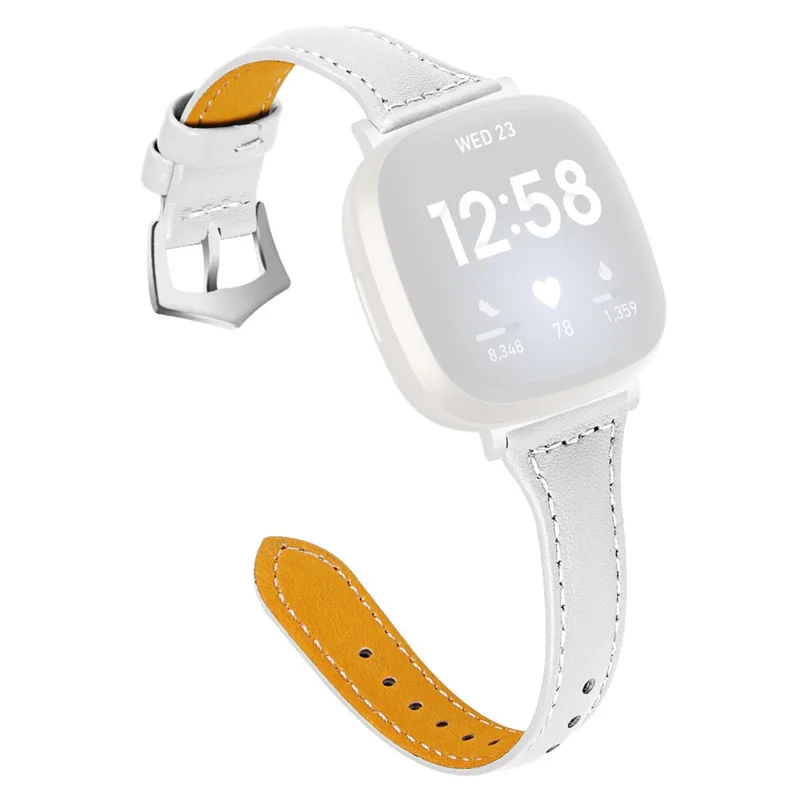 Pour Fitbit Versa 4 / Sense 2 Véritable Bracelet de Montre en Cuir de Vache 20mm Fin - Blanc