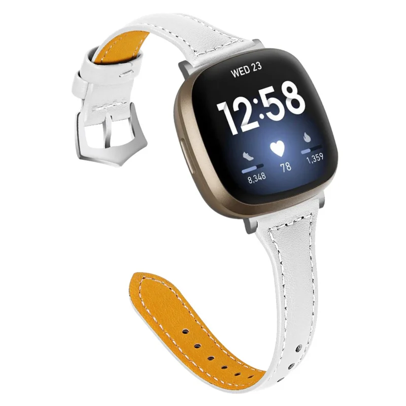 Pour Fitbit Versa 4 / Sense 2 Véritable Bracelet de Montre en Cuir de Vache 20mm Fin - Blanc