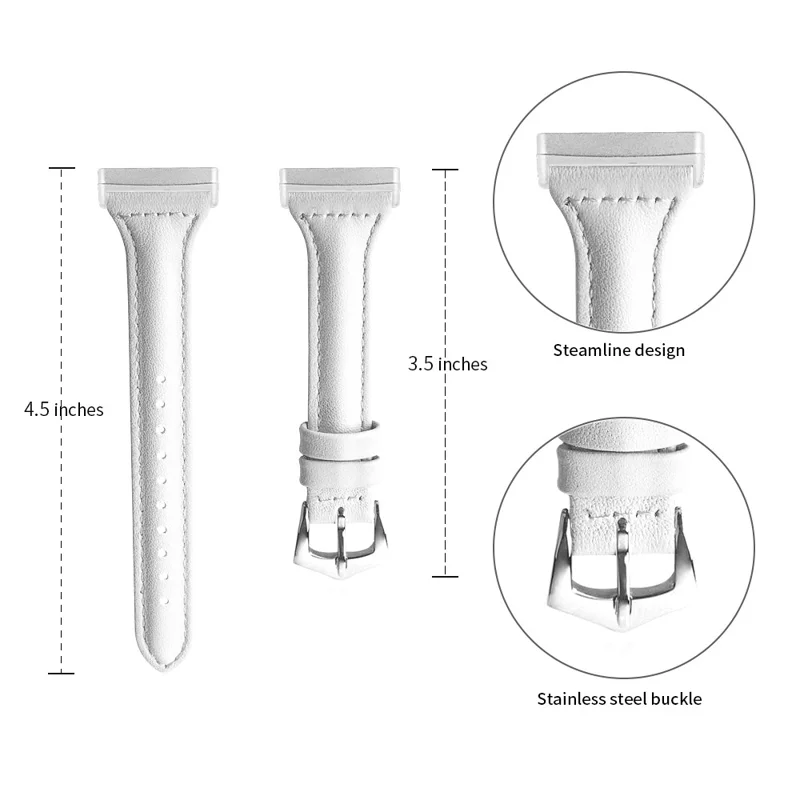 Pour Fitbit Versa 4 / Sense 2 Véritable Bracelet de Montre en Cuir de Vache 20mm Fin - Blanc