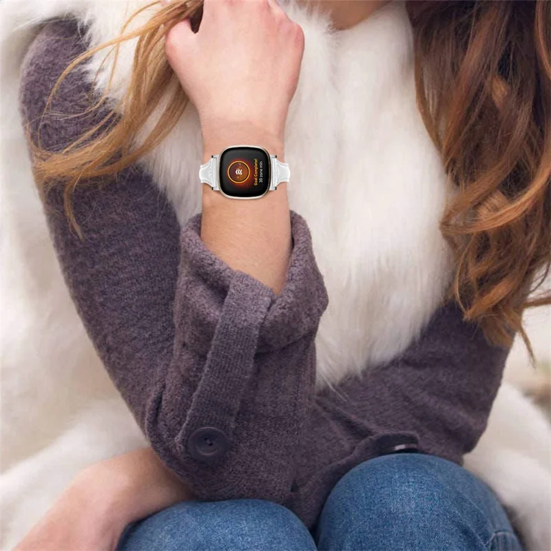 Pour Fitbit Versa 4 / Sense 2 Véritable Bracelet de Montre en Cuir de Vache 20mm Fin - Blanc