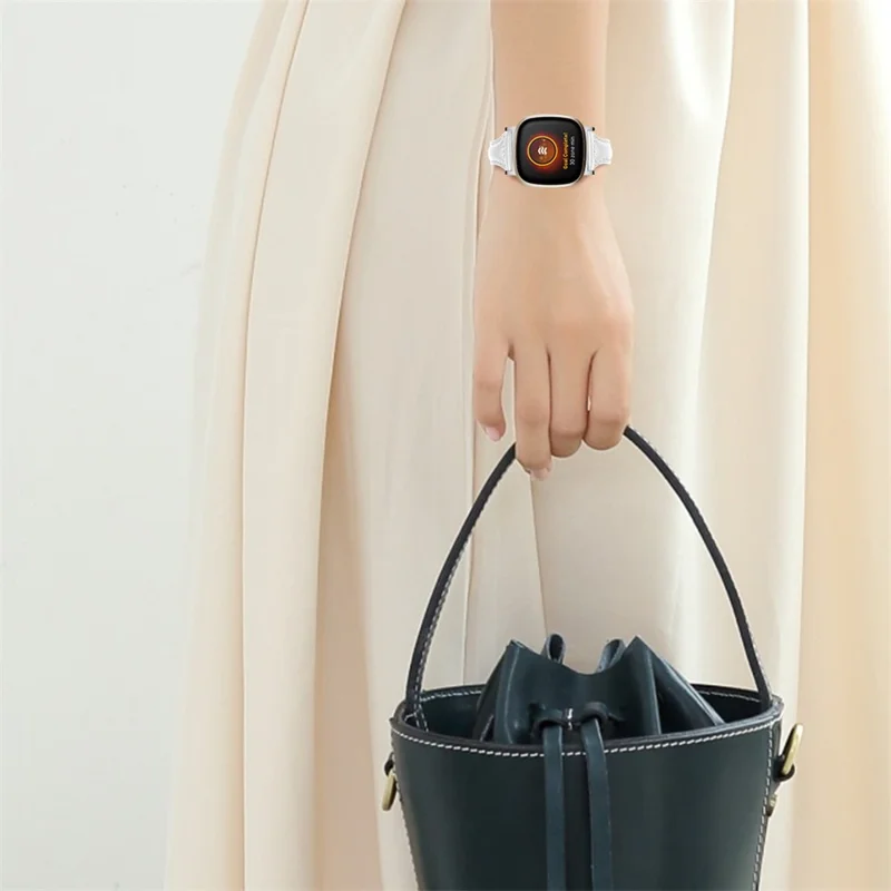 Pour Fitbit Versa 4 / Sense 2 Véritable Bracelet de Montre en Cuir de Vache 20mm Fin - Blanc