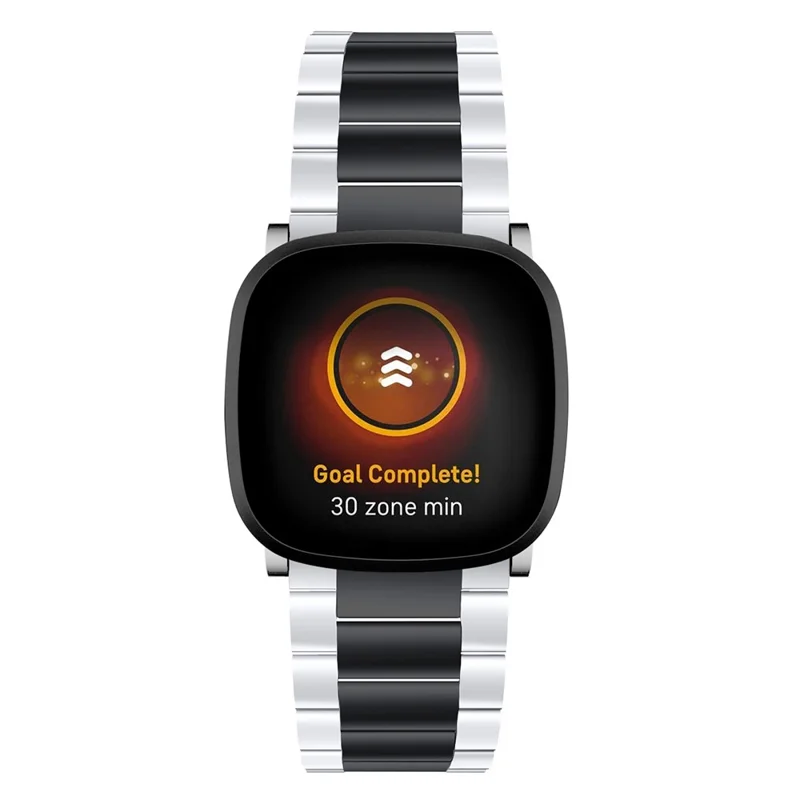 Für Fitbit Versa 4 / Sense 2 Stylish 3 Beads Edelstahl Smart Watch Band Ersatz Armband - Silber / Schwarz