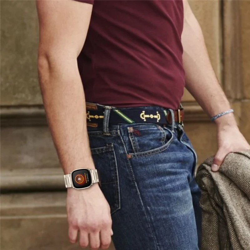 Per Fitbit Versa 4 / Sense 2 Smart Watch Sostituzione del cinturino 3 perline in acciaio inossidabile - Oro champagne