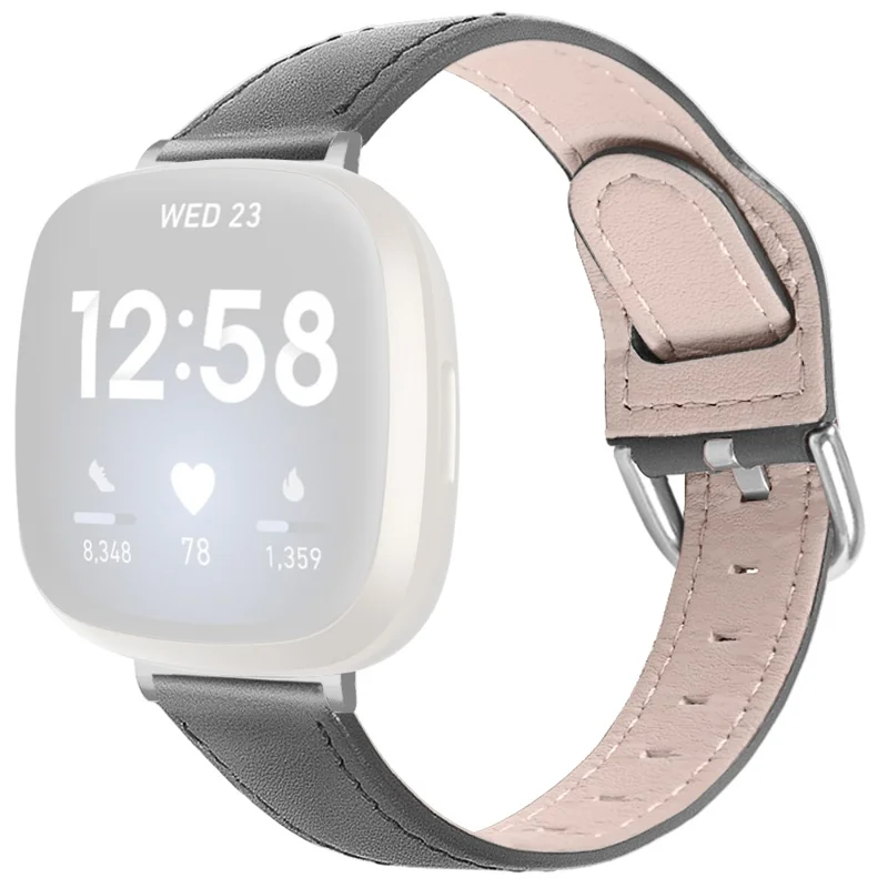 Per Fitbit Versa 4 / Sense 2 Watch Band Genuine Cow Leather Strap Replacement - Grey