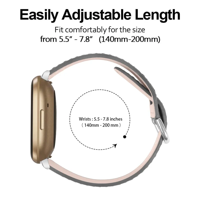 Per Fitbit Versa 4 / Sense 2 Watch Band Genuine Cow Leather Strap Replacement - Grey