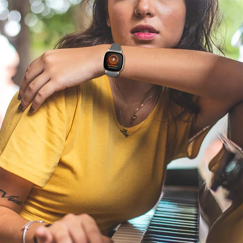 Per Fitbit Versa 4 / Sense 2 Watch Band Genuine Cow Leather Strap Replacement - Grey