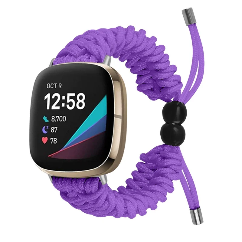For Fitbit Versa 4 / Sense 2 Smart Watch Band Adjustable Braided Wrist Strap - Purple
