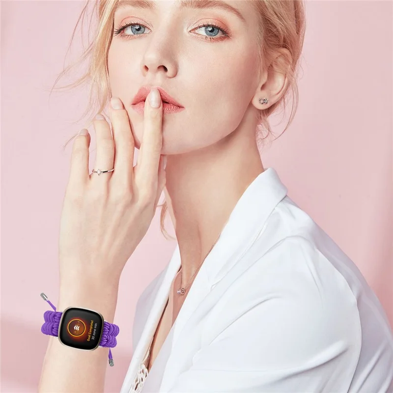 For Fitbit Versa 4 / Sense 2 Smart Watch Band Adjustable Braided Wrist Strap - Purple