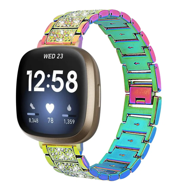 Для Fitbit Versa 4 / Sense 2 Zinc Alloy Smartwatch Strap Rhinestone Decor Watch Band Repair Part - Multi-color