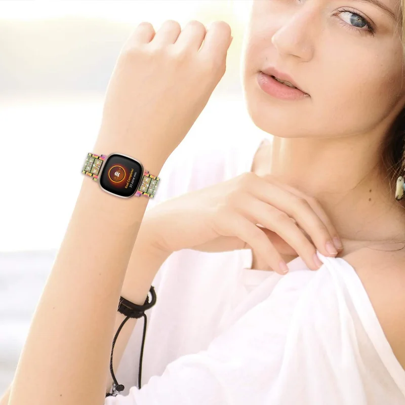Для Fitbit Versa 4 / Sense 2 Zinc Alloy Smartwatch Strap Rhinestone Decor Watch Band Repair Part - Multi-color