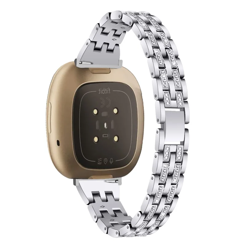 Für Fitbit Versa 4 / Sense 2 Zinklegierung 2 Reihen Strass-Armband - Silber