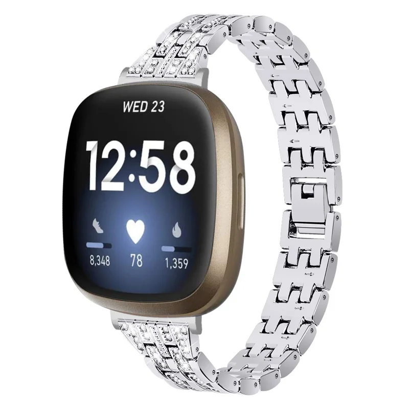 Für Fitbit Versa 4 / Sense 2 Zinklegierung 2 Reihen Strass-Armband - Silber
