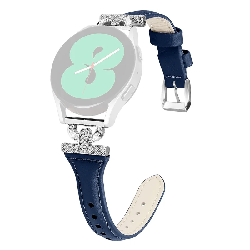 Banda de Couro de Vaca Genuína de 20 mm Para Samsung Galaxy Watch4 40mm 44mm / Assistir 5 40mm 44mm / Relógio4 Clássico 42mm 46mm, Strass Decoração de Decoração Tira Com Fivela Prateada - Azul de Tinta