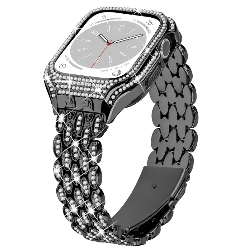 Per Apple Watch Series 8 7 41mm Cinturino in Acciaio Inossidabile con Protezione in Custodia - Nero