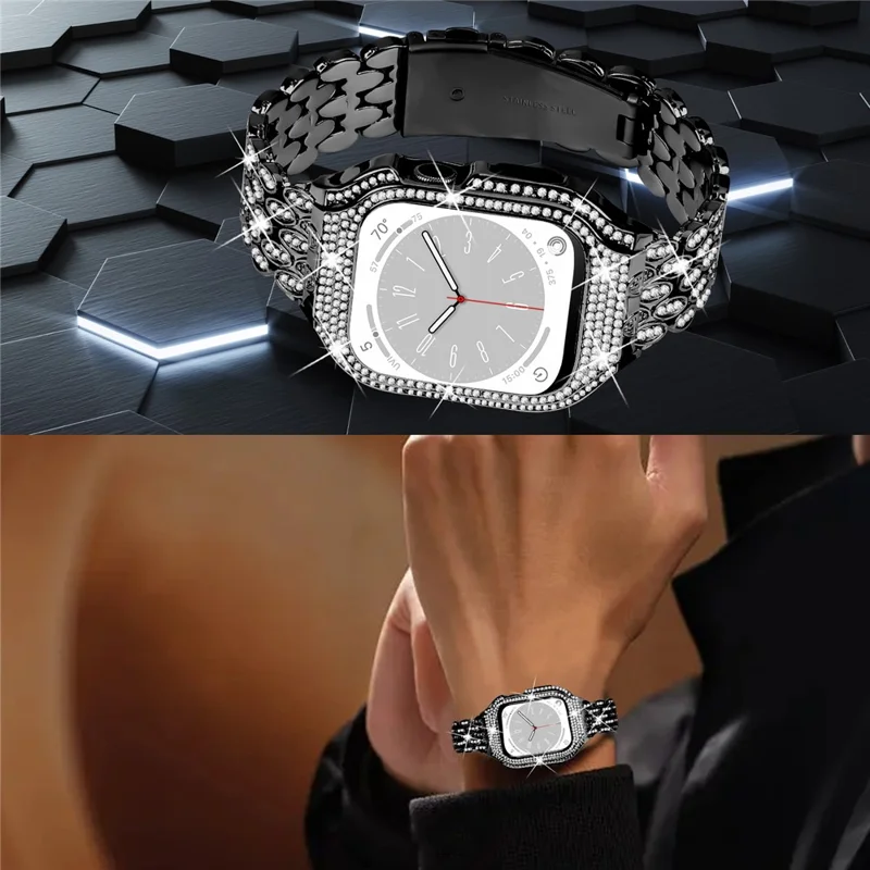 Per Apple Watch Series 8 7 41mm Cinturino in Acciaio Inossidabile con Protezione in Custodia - Nero