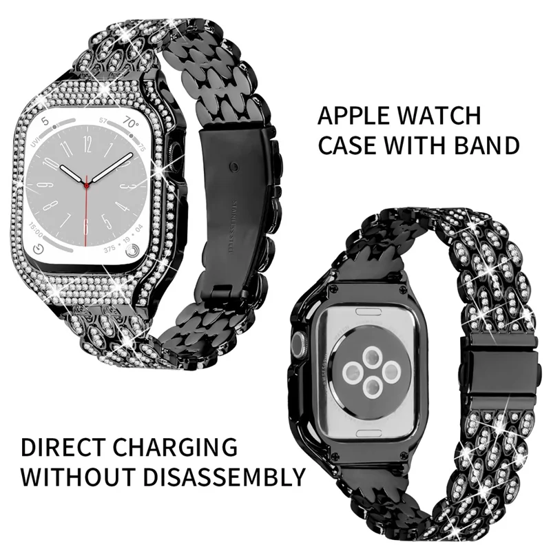 Per Apple Watch Series 8 7 41mm Cinturino in Acciaio Inossidabile con Protezione in Custodia - Nero