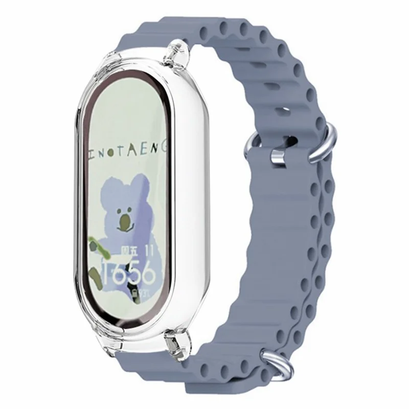 For Xiaomi Smart Band 8 Silicone Watch Strap Adjustable Ocean Watch Band with Transparent Case - Lavender Grey+Transparent Case