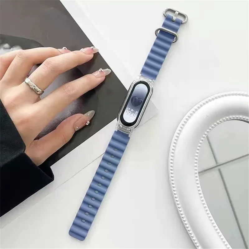 For Xiaomi Smart Band 8 Silicone Watch Strap Adjustable Ocean Watch Band with Transparent Case - Lavender Grey+Transparent Case