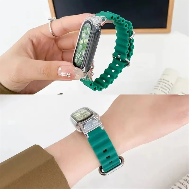 For Xiaomi Smart Band 8 Silicone Watch Strap Adjustable Ocean Watch Band with Transparent Case - Lavender Grey+Transparent Case