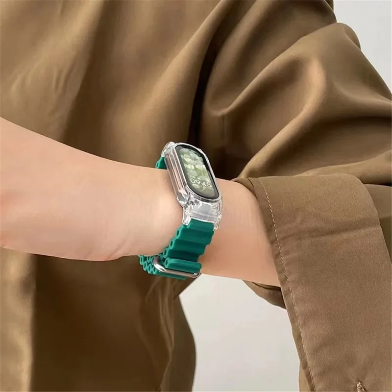 For Xiaomi Smart Band 8 Silicone Watch Strap Adjustable Ocean Watch Band with Transparent Case - Lavender Grey+Transparent Case