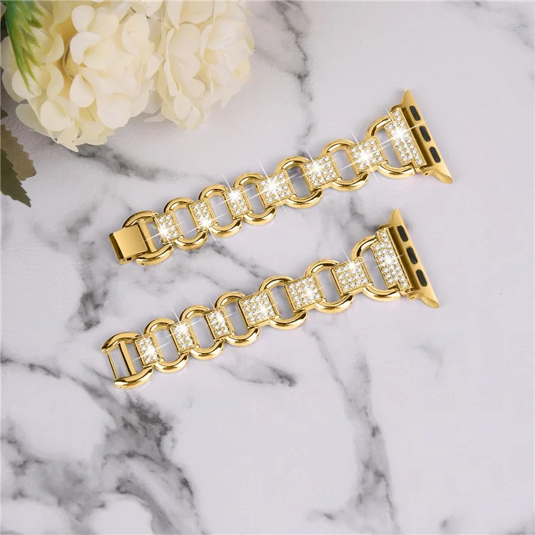 Für Apple Watch Series 1 / 2 / 3 42mm Rhinestones Decor Oval Alloy Replacement Strap + Clear PC Watch Case - Gold