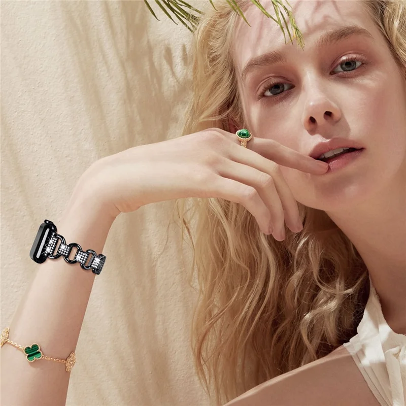 Zamienny pasek z kryształami Swarovski w kształcie owalu z aluminium + przezroczysta obudowa z PC do Apple Watch Series 1 / 2 / 3 42 mm – Czarny