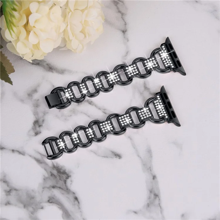Para Apple Watch Series 4 / 5 / 6 / SE / SE (2022) 44mm Rhinestones Decor Oval Shape Alloy Wrist Strap + PC Clear Watch Case - Negro