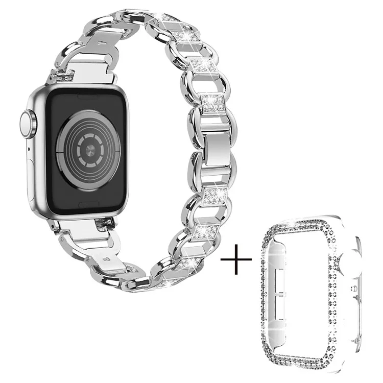 Pour Apple Watch Series 4 / 5 / 6 / SE / SE (2022) 40mm Rhinestones Decor Oval Alloy Replace Strap + Transparent PC Watch Case - Silver