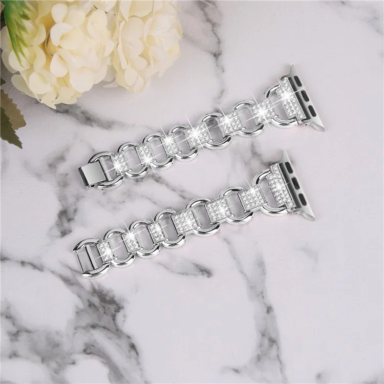 Pour Apple Watch Series 4 / 5 / 6 / SE / SE (2022) 40mm Rhinestones Decor Oval Alloy Replace Strap + Transparent PC Watch Case - Silver