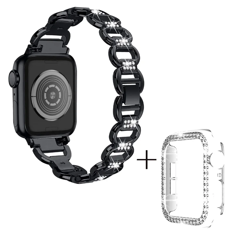 Para Apple Watch Series 4 / 5 / 6 / SE / SE (2022) 40mm Decoração de Strass Oval Alloy Substituir Pulseira + Caixa de Relógio de PC Transparente - Preto