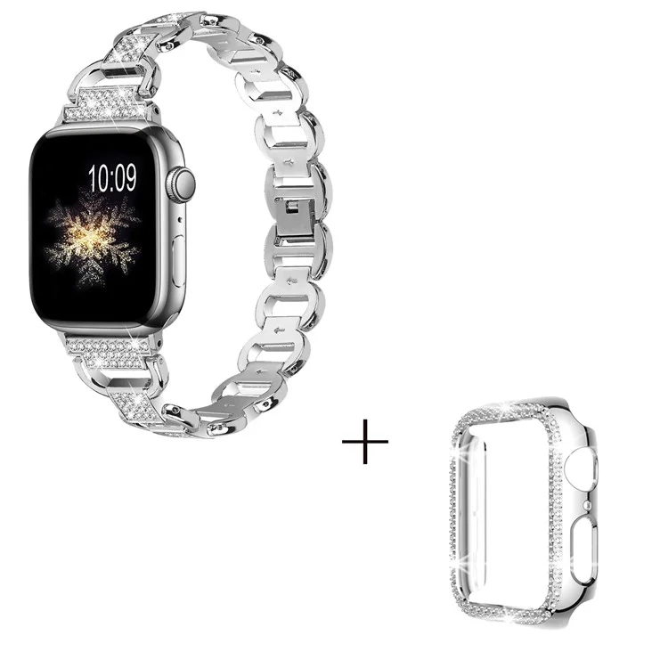 Per Apple Watch Series 4 / 5 / 6 / SE / SE (2022) 40mm Rhinestones Decor Oval Alloy Replace Watch Band + PC Watch Frame - Argento