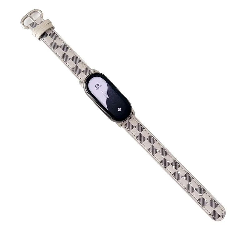 Ersatzarmband aus echtem Leder für Xiaomi Mi Band 9 NFC / Mi Band 9 / Smart Band 8 NFC / Smart Band 8 - Gitterstruktur - Weiß