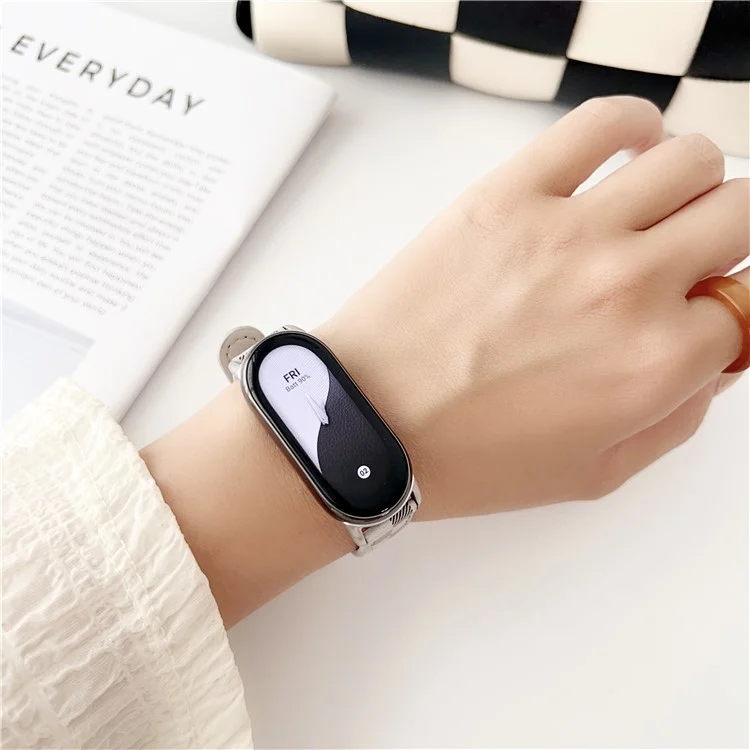 Ersatzarmband aus echtem Leder für Xiaomi Mi Band 9 NFC / Mi Band 9 / Smart Band 8 NFC / Smart Band 8 - Gitterstruktur - Weiß