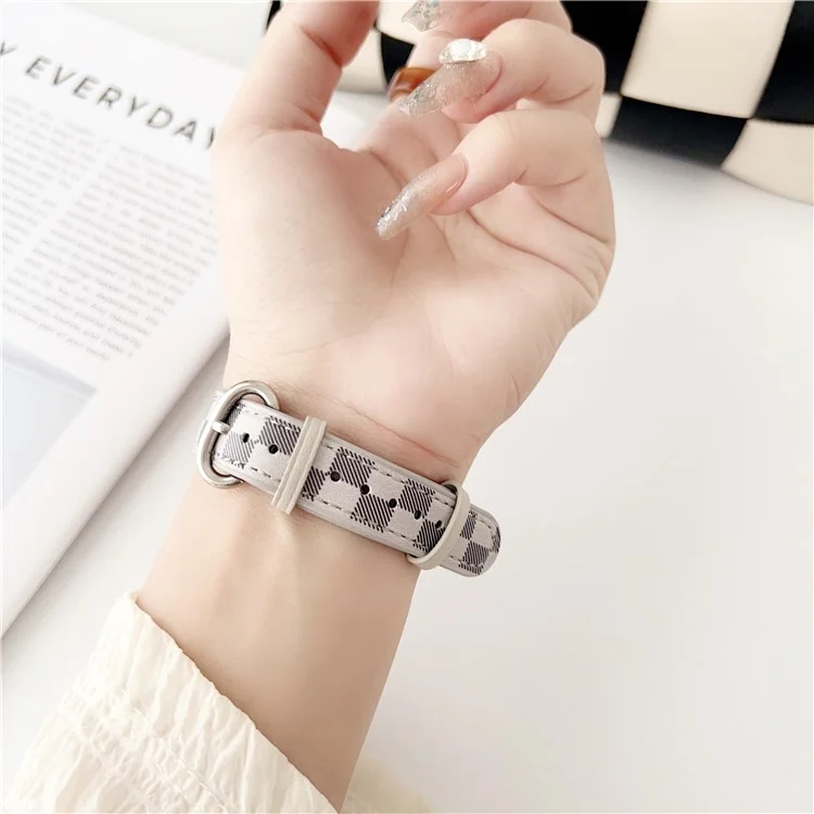 Ersatzarmband aus echtem Leder für Xiaomi Mi Band 9 NFC / Mi Band 9 / Smart Band 8 NFC / Smart Band 8 - Gitterstruktur - Weiß
