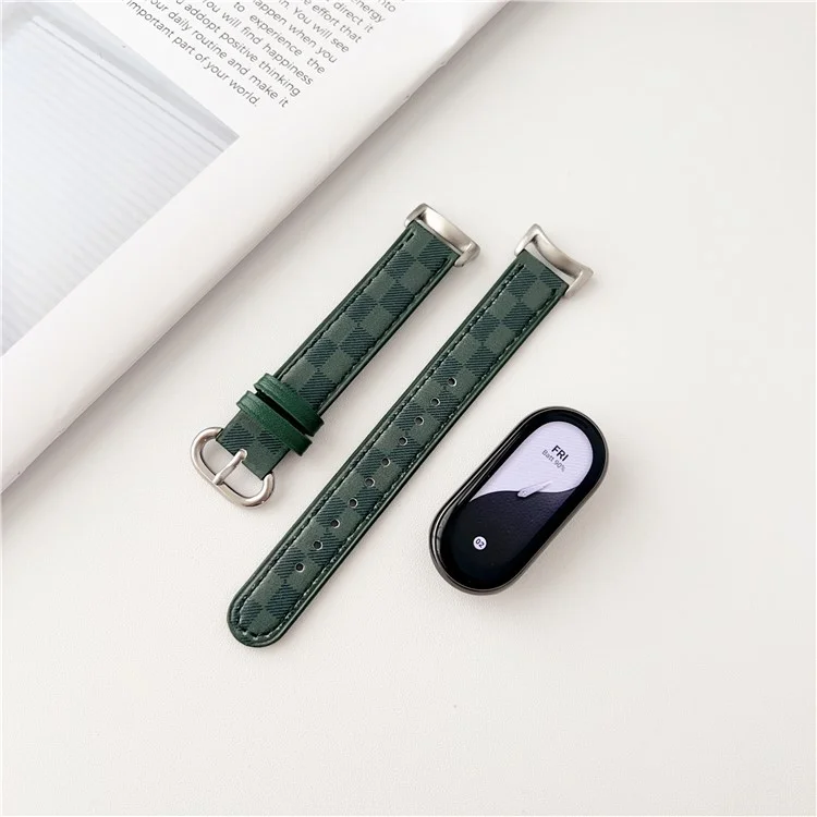 Ersatzarmband aus echtem Leder für Xiaomi Mi Band 9 NFC / Mi Band 9 / Smart Band 8 NFC / Smart Band 8 - Gitterstruktur - Weiß