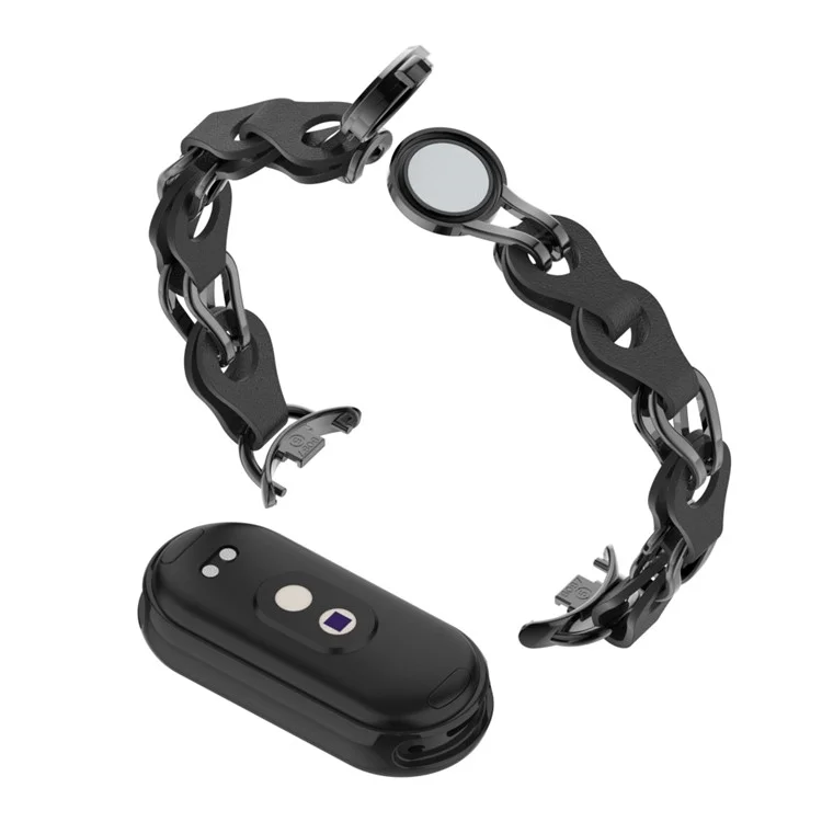 Für Xiaomi Mi Band 9 NFC / Mi Band 9 / Smart Band 8 NFC / Smart Band 8 Uhrenarmband Echtes Rindsleder+Aluminiumlegierung Kettenarmband - Schwarz